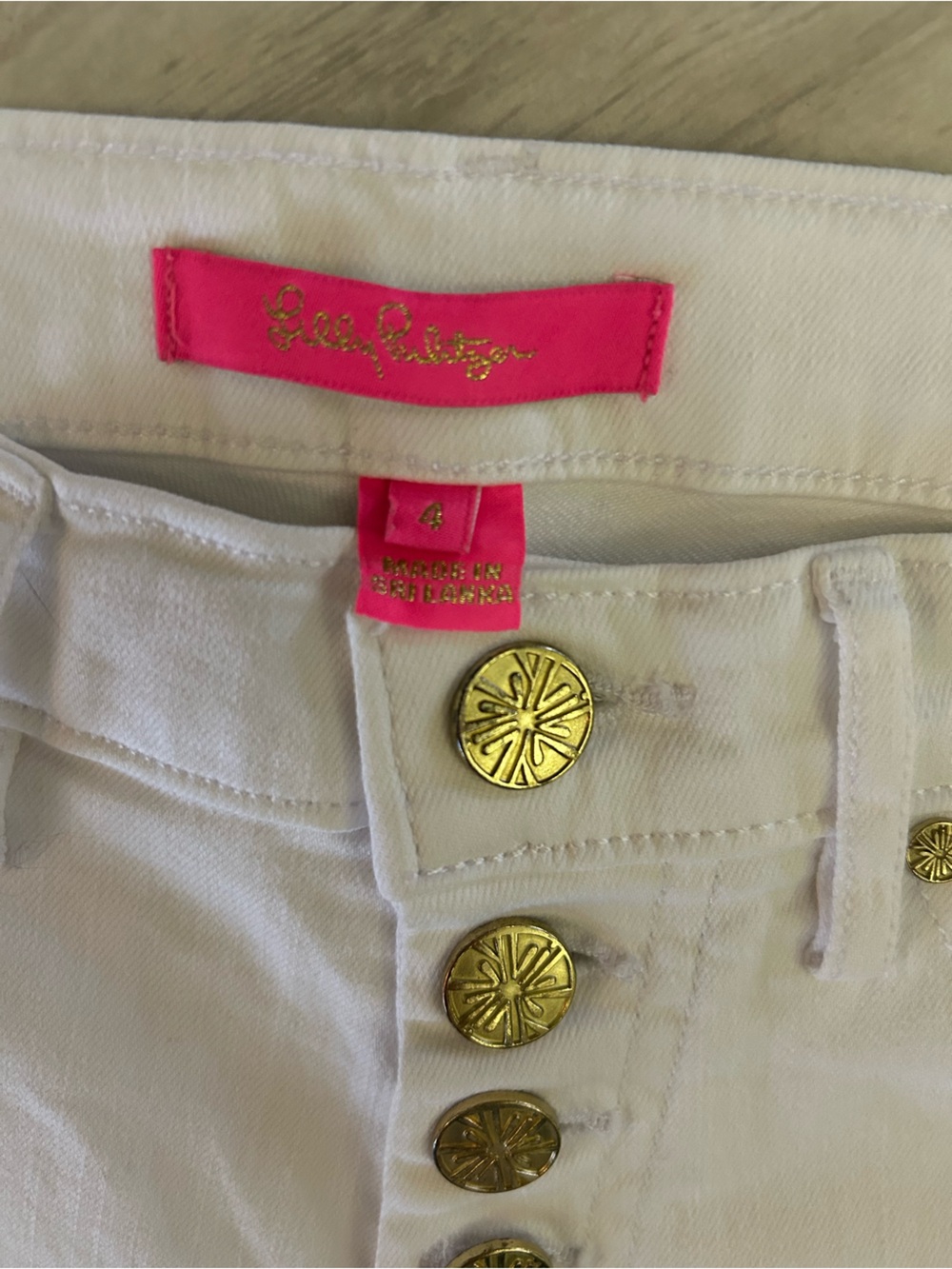 Lilly Pulitzer South Ocean High-Rise White Jeans with Gold Buttons